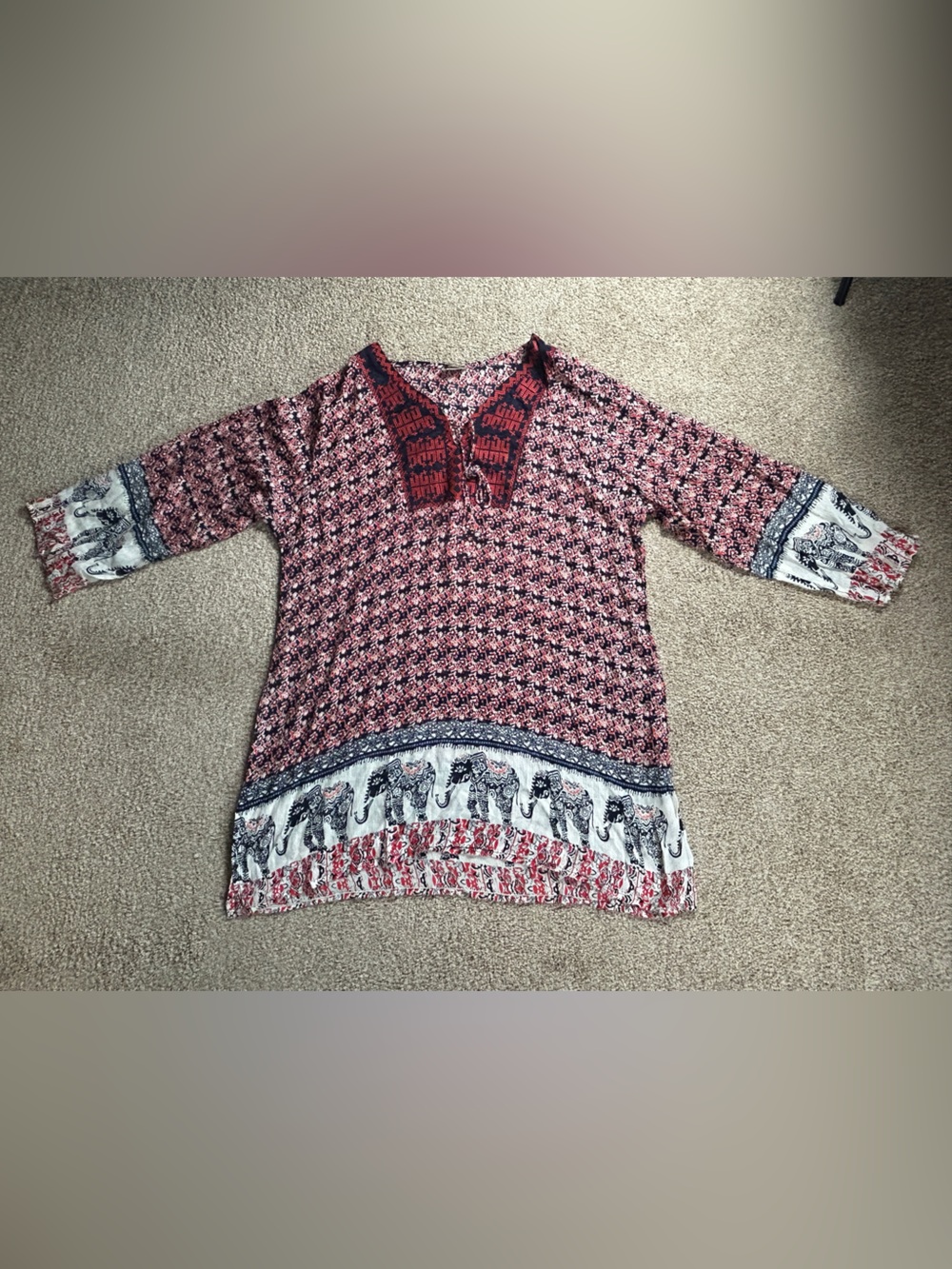 Advanced Apparels Women’s Boho Elephant Print Tunic Top Loose Fit Size Large